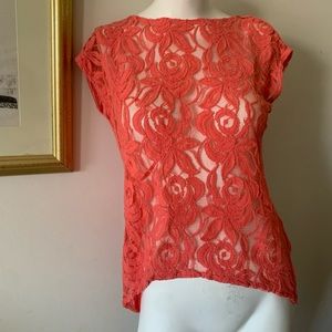 Coral Lace-Front Blouse